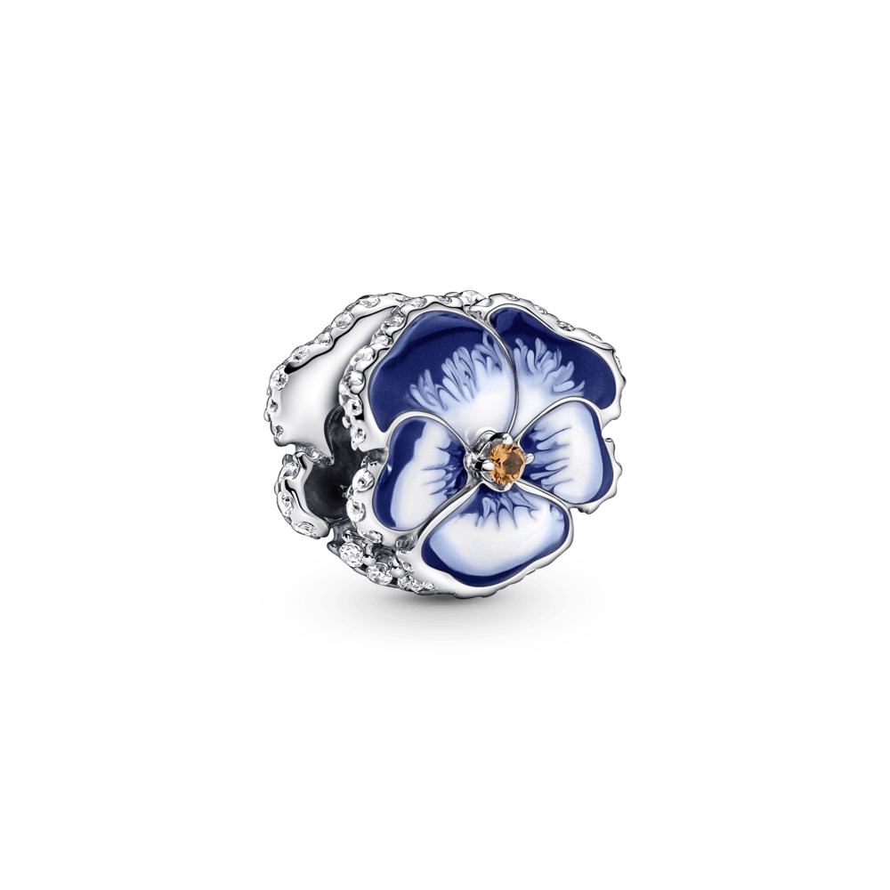 Mėlynos gėlės našlaitės karoliukas - Pandora Lietuva