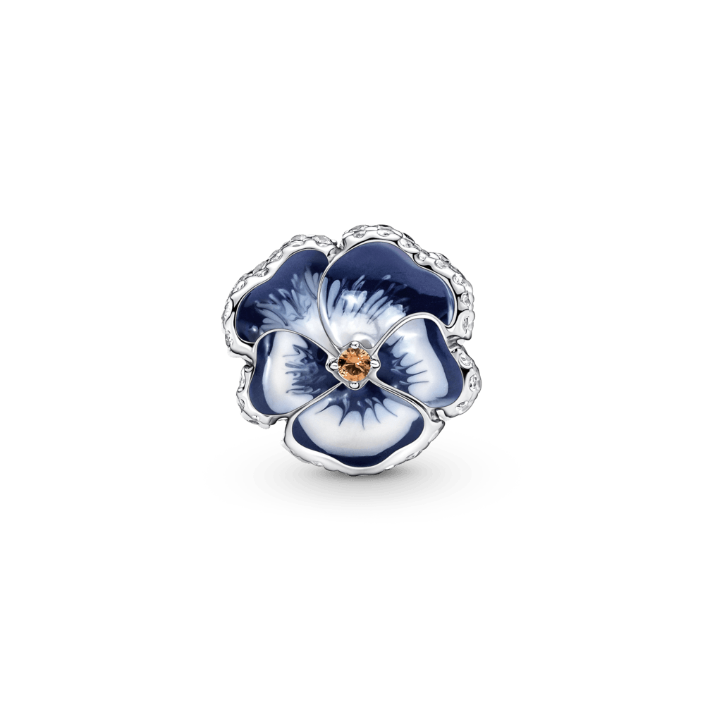 Mėlynos gėlės našlaitės karoliukas - Pandora Lietuva