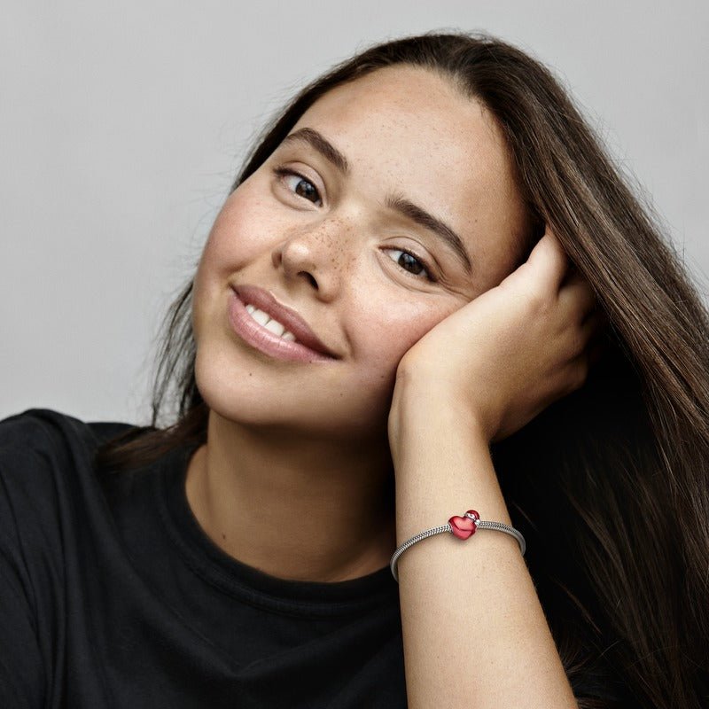 Metallic Red Christmas Heart Charm - Pandora LT