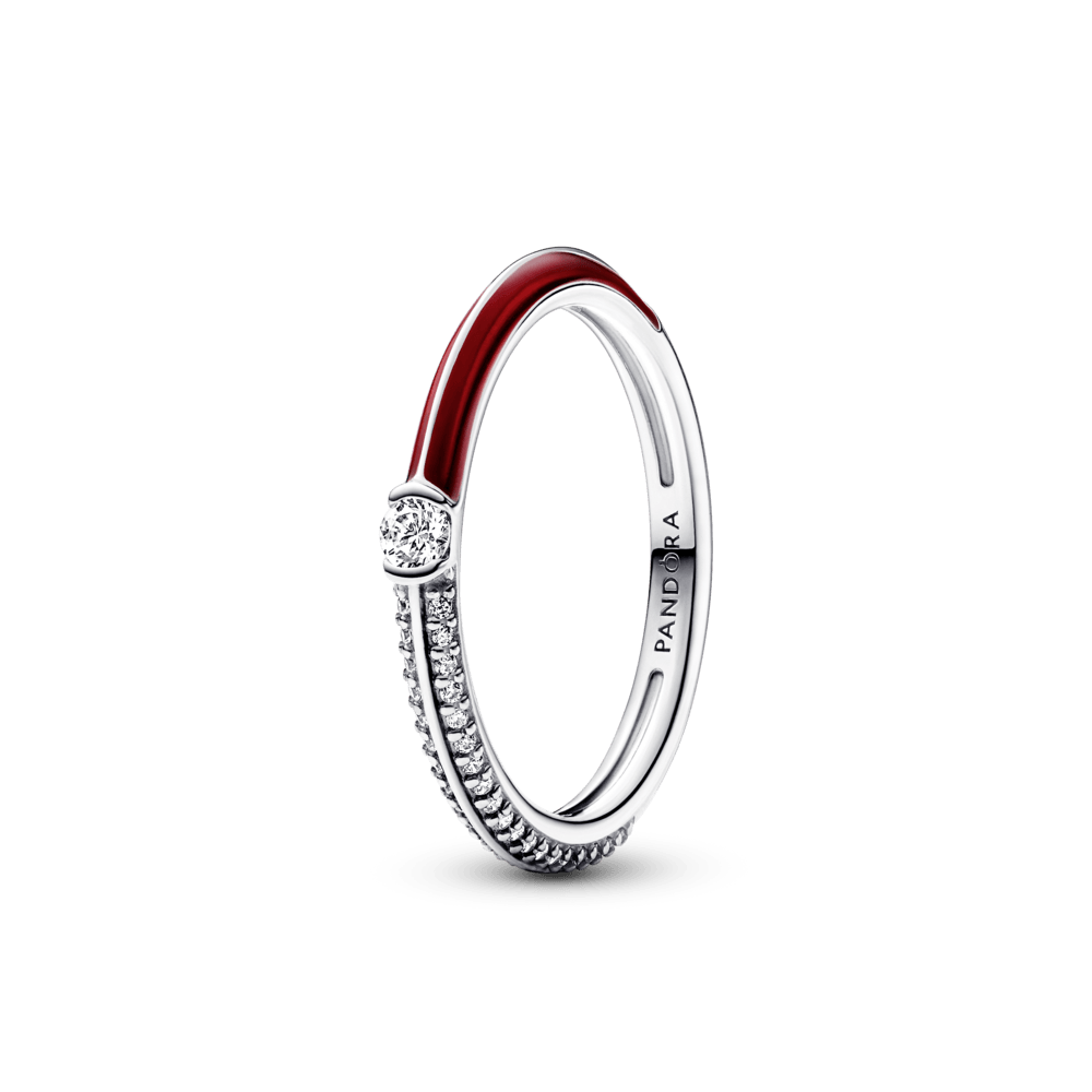 Pandora ME Pave ir raudonas dvigubas žiedas - Pandora LT
