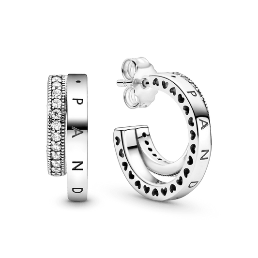 Pavé stiliaus dviejų lankelių auskarai - Pandora LT