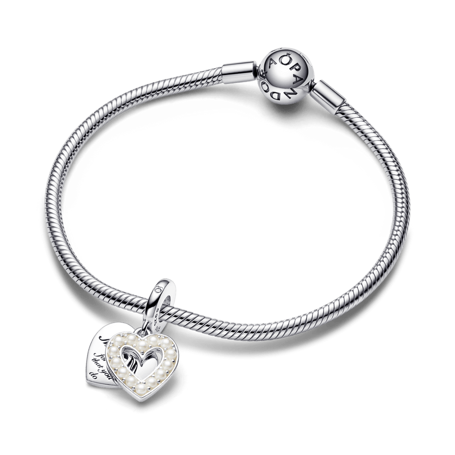 Pearlescent White Heart Double Dangle Charm - Pandora Lietuva