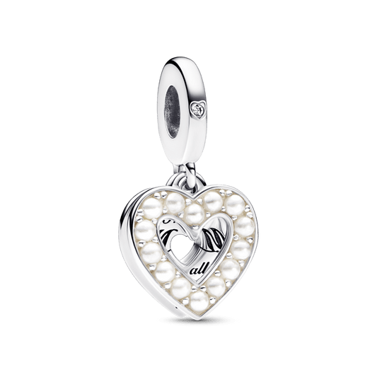 Pearlescent White Heart Double Dangle Charm - Pandora Lietuva