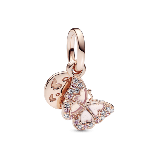 Pink Butterfly & Quote Double Dangle Charm pakabukas - Pandora Lietuva