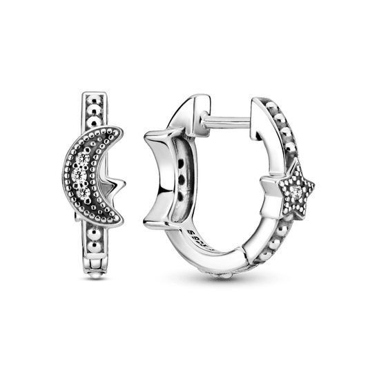 Pusmėnulio ir žvaigždžių kabantys auskarai - Pandora LT