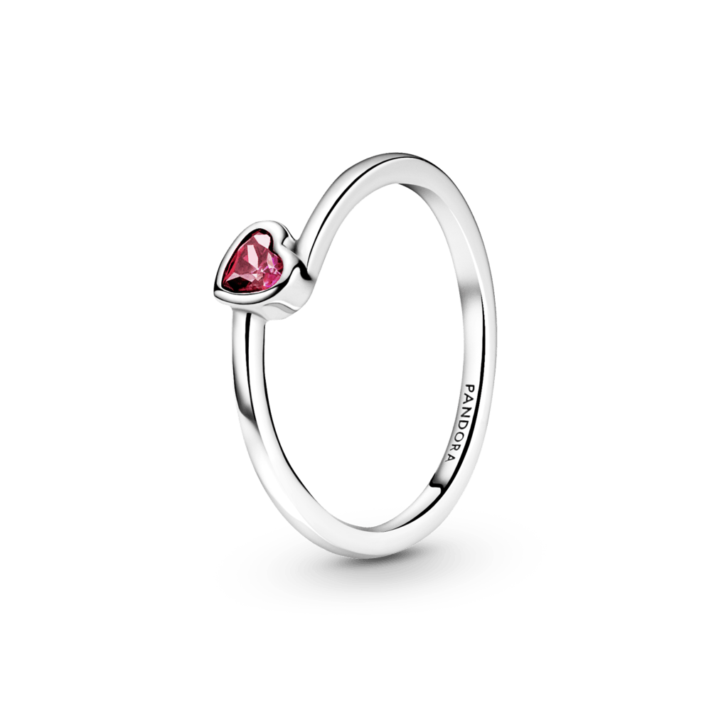 Raudonas pasviręs soliterio žiedas su širdele - Pandora LT