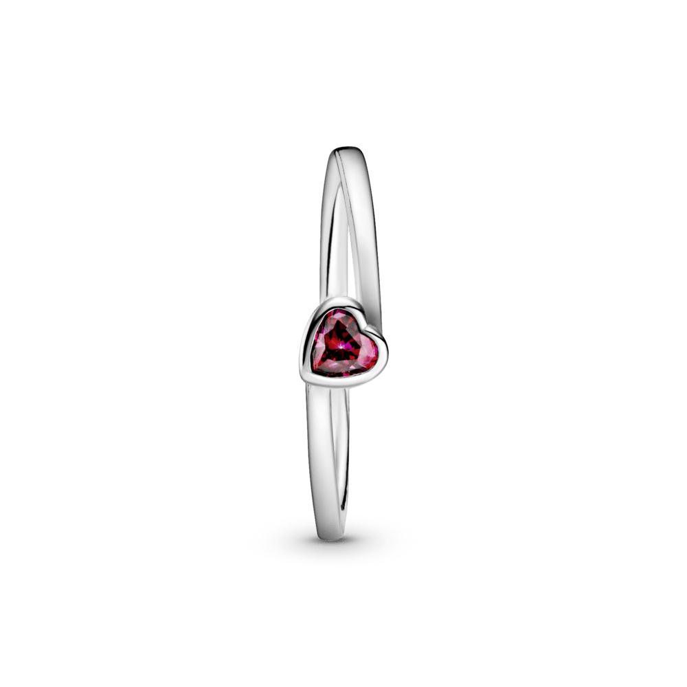 Raudonas pasviręs soliterio žiedas su širdele - Pandora LT