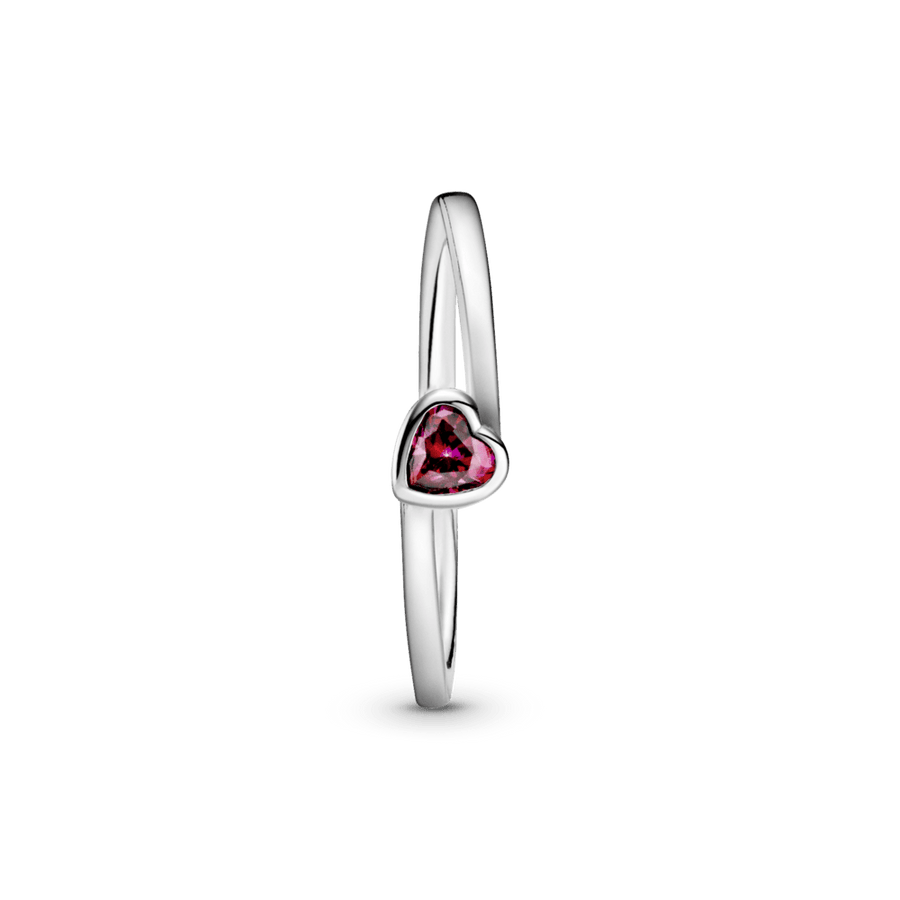 Raudonas pasviręs soliterio žiedas su širdele - Pandora LT