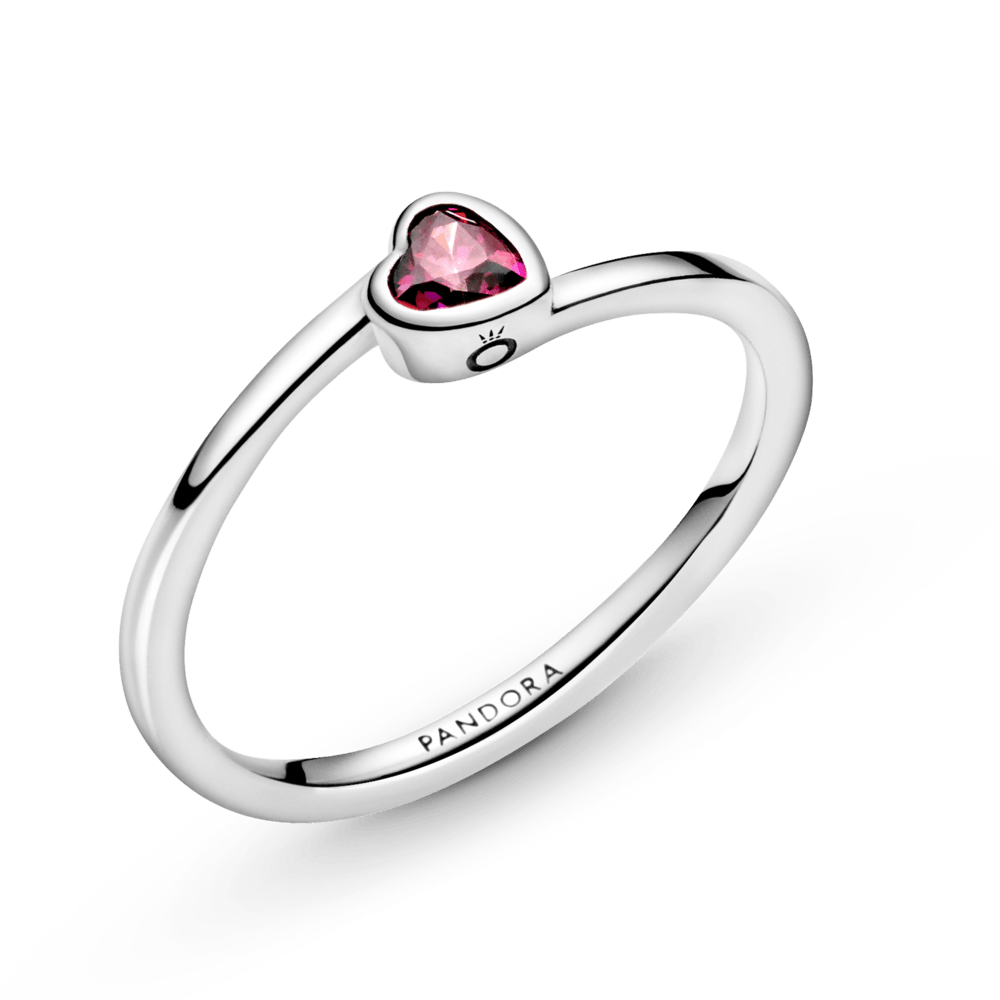 Raudonas pasviręs soliterio žiedas su širdele - Pandora LT