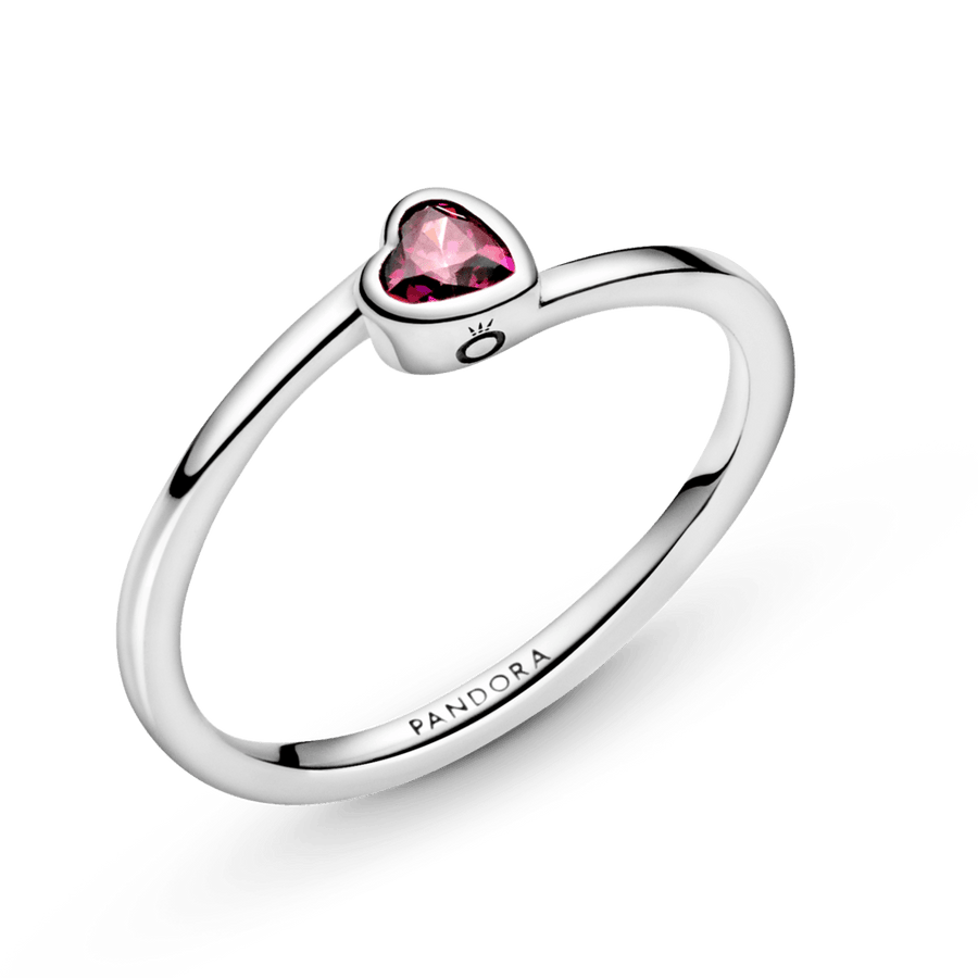 Raudonas pasviręs soliterio žiedas su širdele - Pandora LT
