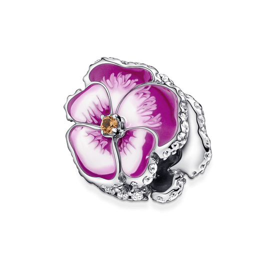 Rausvos gėlės našlaitės karoliukas - Pandora LT