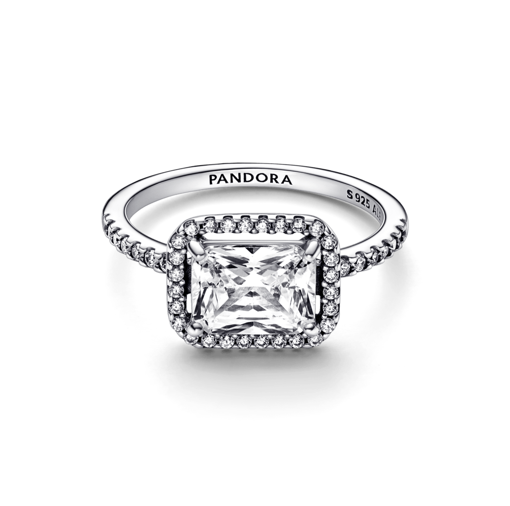 Rectangular Sparkling Halo Ring - Pandora LT