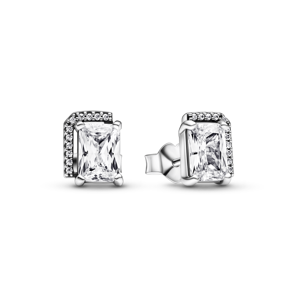 Rectangular Sparkling Halo Stud Earrings - Pandora LT