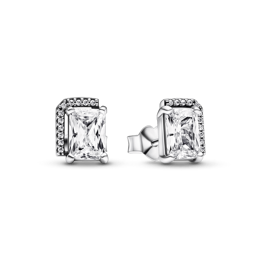 Rectangular Sparkling Halo Stud Earrings - Pandora LT