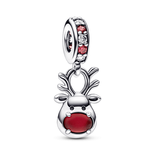 Red Nose Reindeer Murano Dangle Charm - Pandora LT