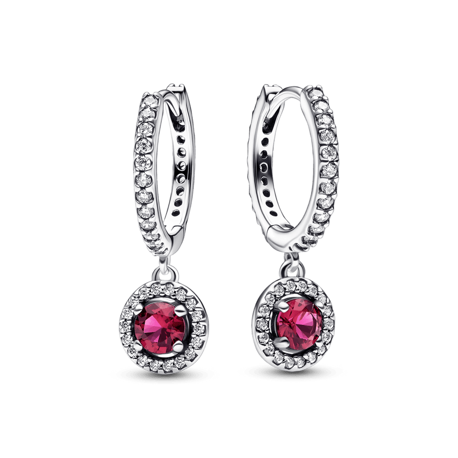 Red Round Sparkling Hoop Earrings - Pandora LT