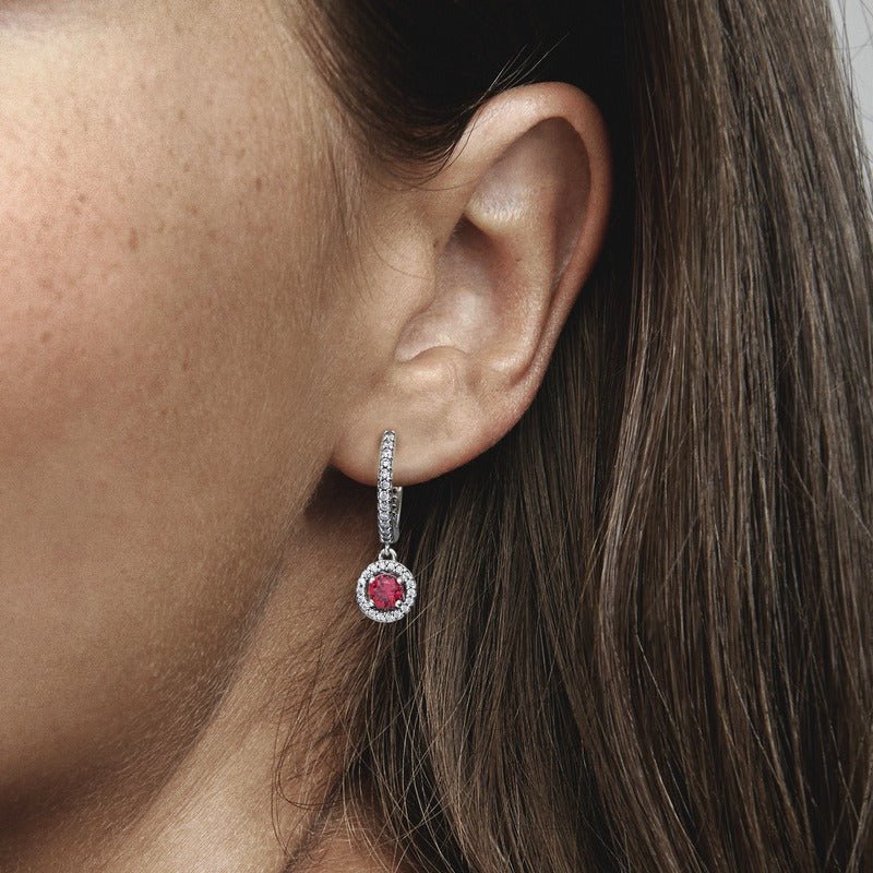 Red Round Sparkling Hoop Earrings - Pandora Lietuva