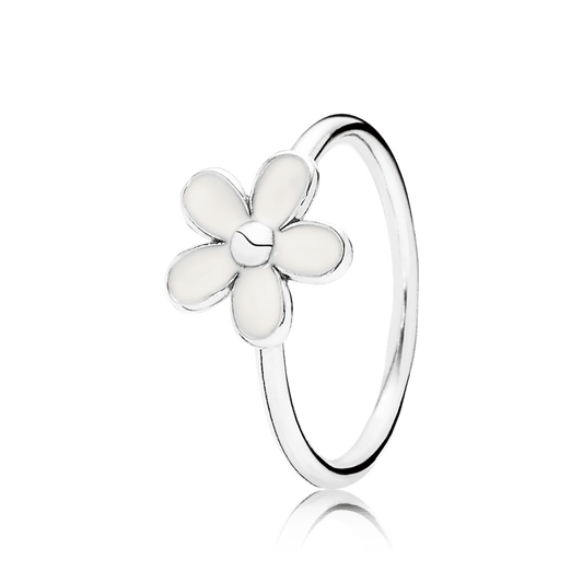 Sidabrinis žiedas su baltu emaliu dekoruota ramune - Pandora Lietuva