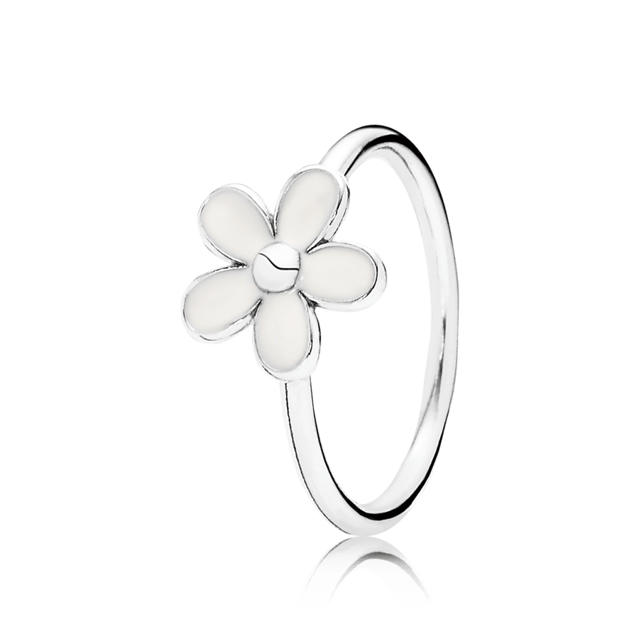 Sidabrinis žiedas su baltu emaliu dekoruota ramune - Pandora Lietuva