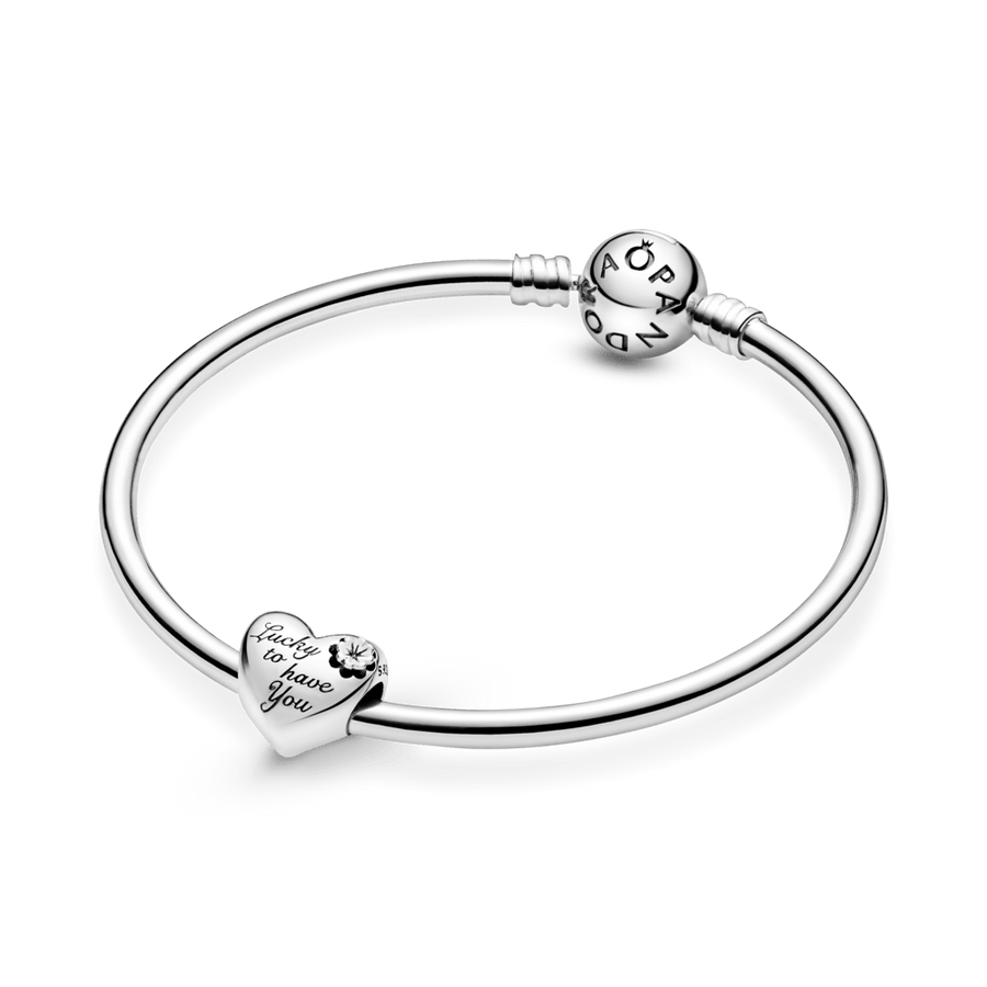 Širdelės formos karoliukas su dobiliuku - Pandora Lietuva