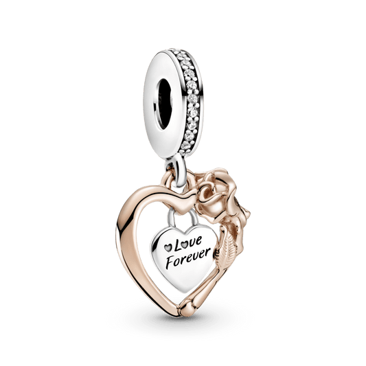 Širdies ir rožių žiedų kabantis karoliukas - Pandora Lietuva