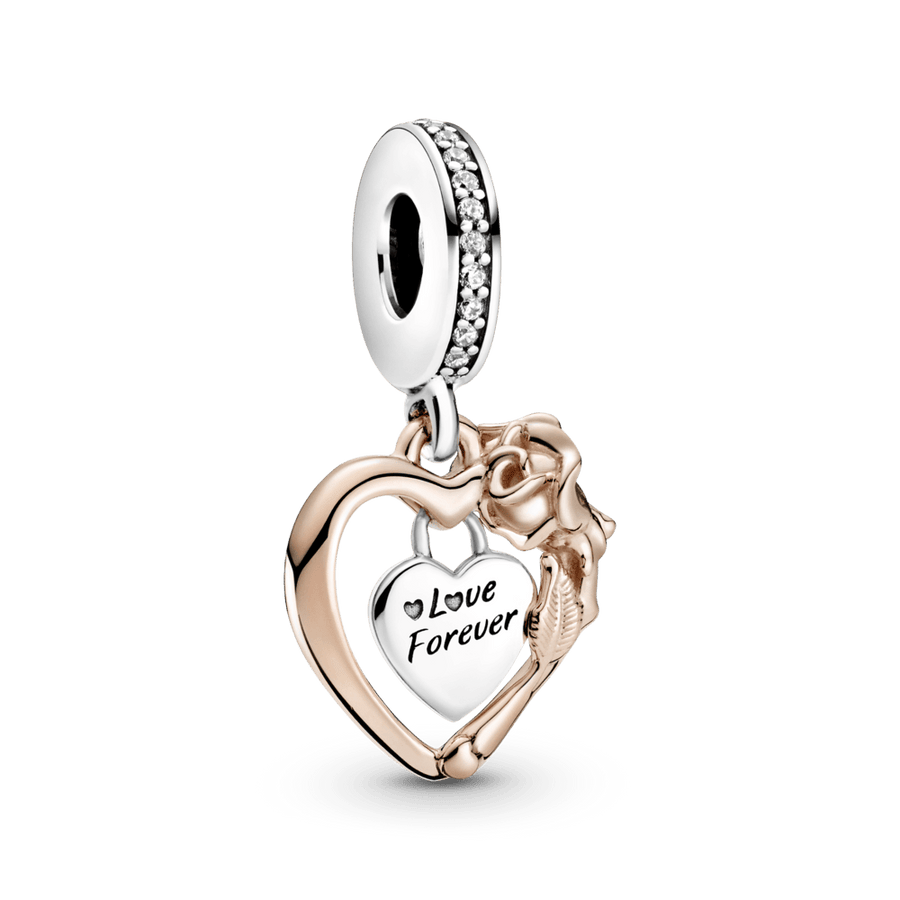 Širdies ir rožių žiedų kabantis karoliukas - Pandora Lietuva