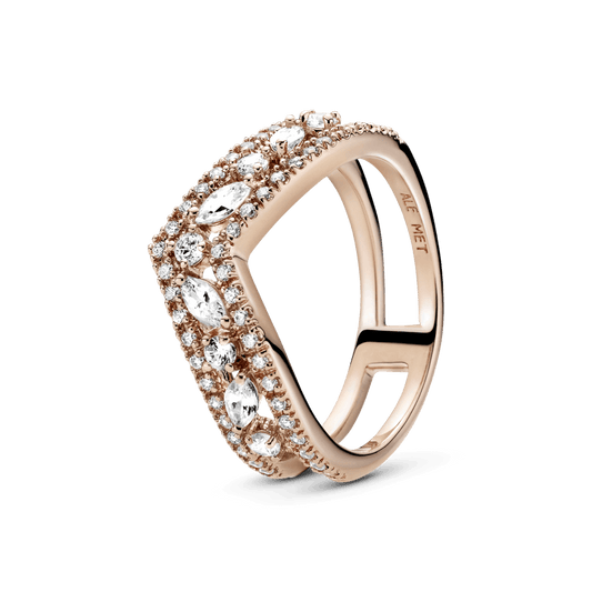 Spindintis Markizės rašto dvigubas V žiedas - Pandora LT