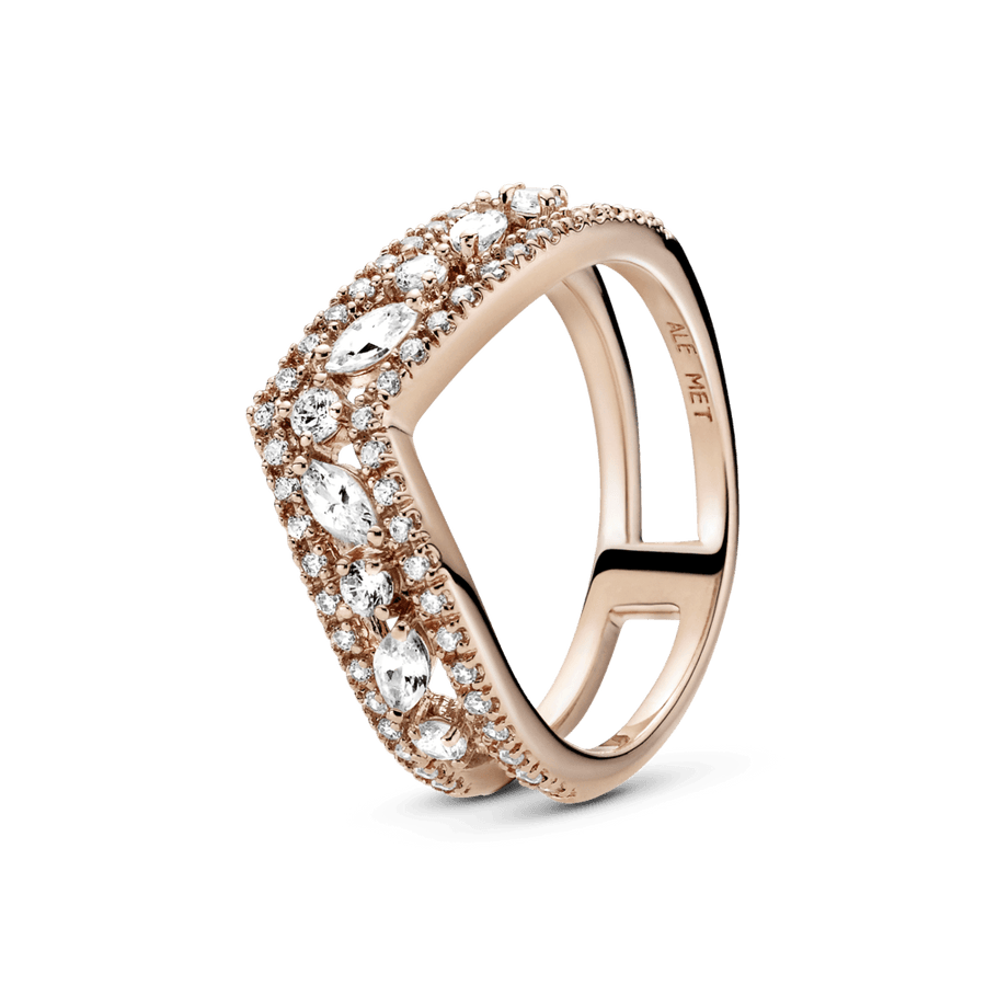 Spindintis Markizės rašto dvigubas V žiedas - Pandora LT