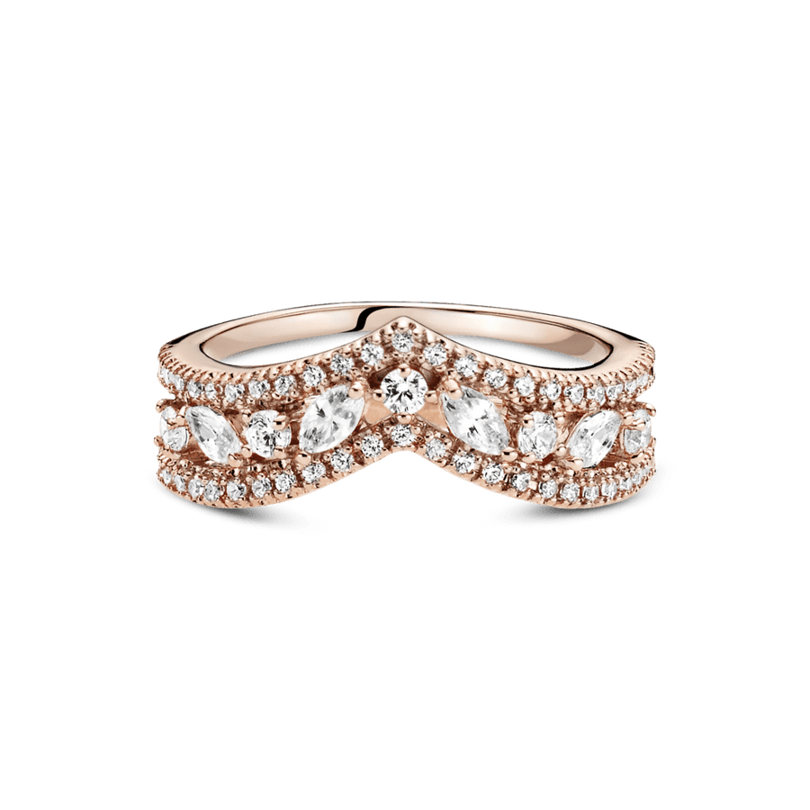 Spindintis Markizės rašto dvigubas V žiedas - Pandora LT