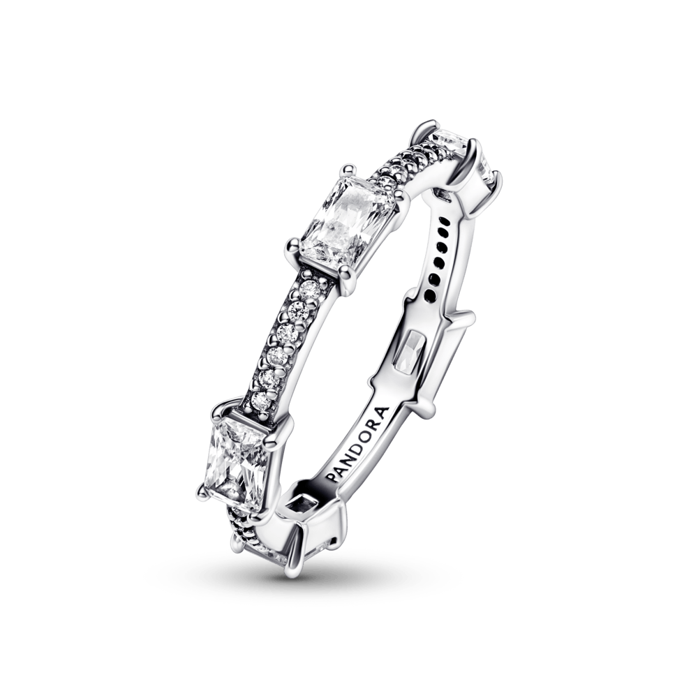 Stačiakampio formos barų blizgantis Pavé žiedas - Pandora LT