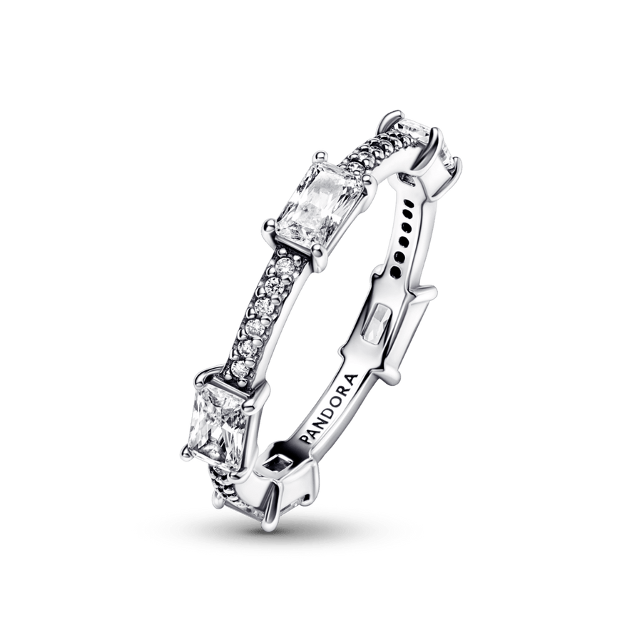 Stačiakampio formos barų blizgantis Pavé žiedas - Pandora LT