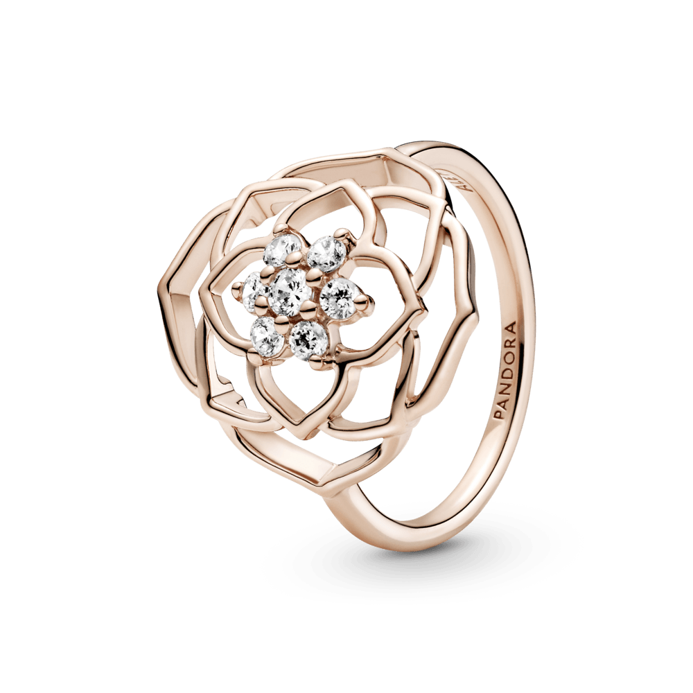 Stilingas žiedas su rožės žiedu - Pandora LT