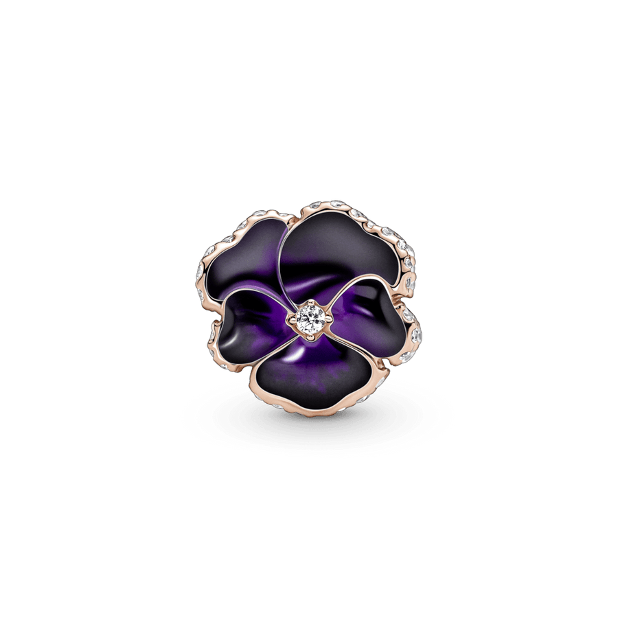 Tamsiai violetinės gėlės našlaitės karoliukas - Pandora Lietuva