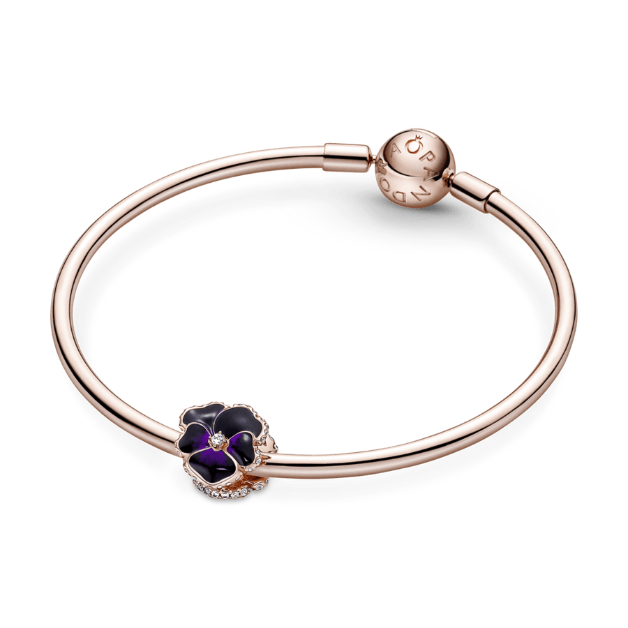 Tamsiai violetinės gėlės našlaitės karoliukas - Pandora Lietuva