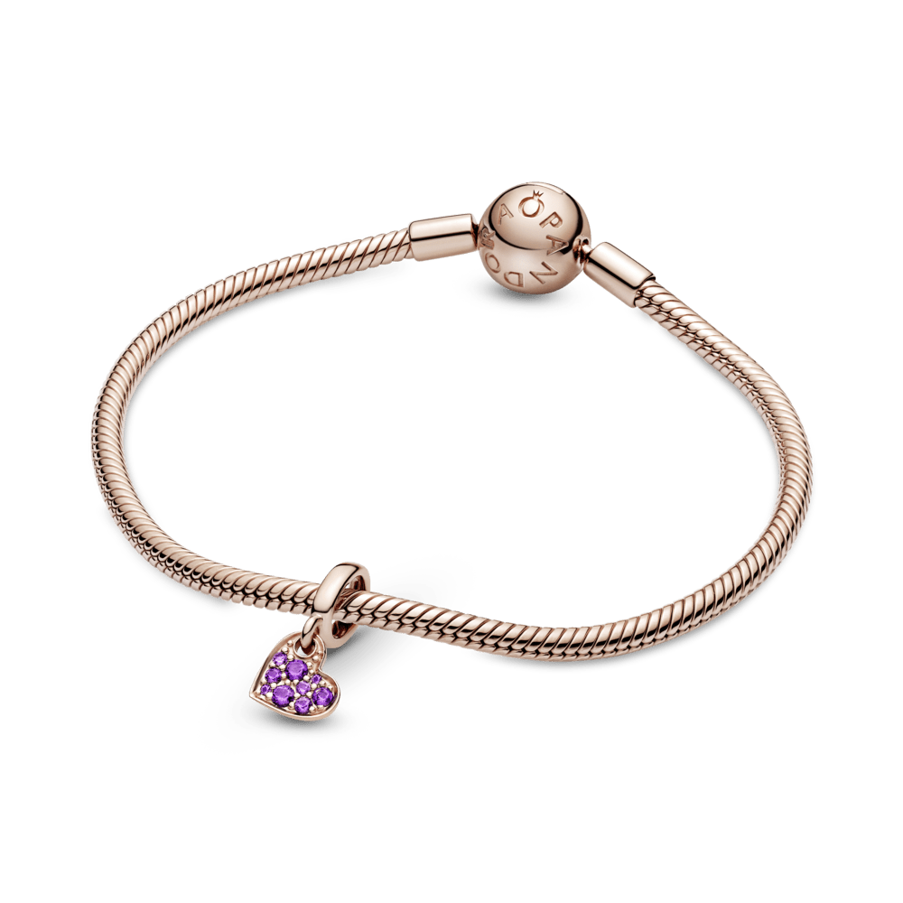 Tamsiai violetinis pavé stiliaus pasvirusios širdelės formos kabantis karoliukas - Pandora Lietuva