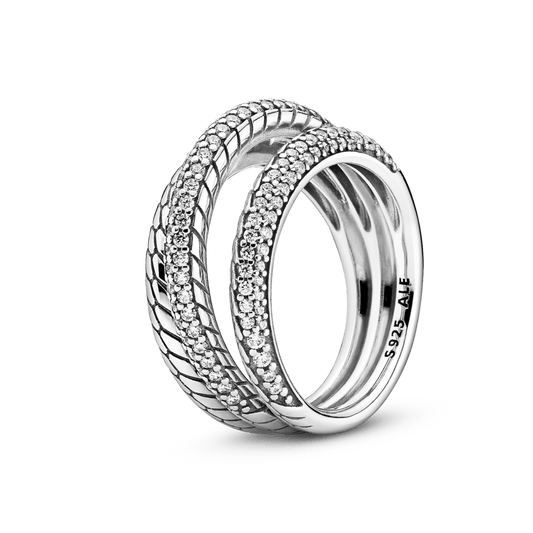 Trigubas Pavé Gyvatės rašto grandinės modelio žiedas - Pandora LT