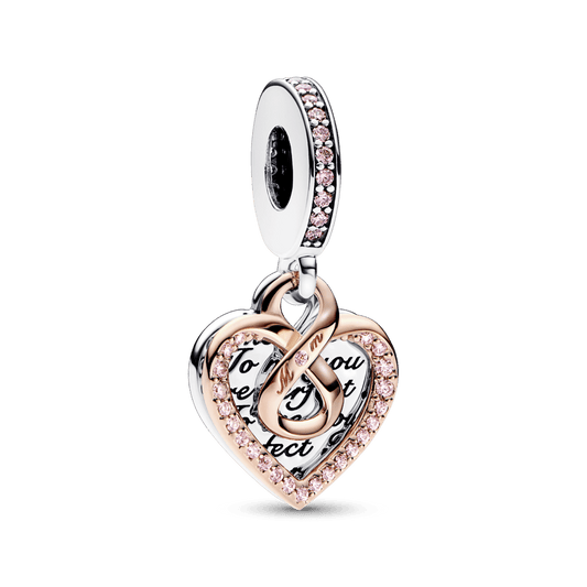 Two-tone Infinity Heart Double Dangle Charm pakabukas - Pandora Lietuva