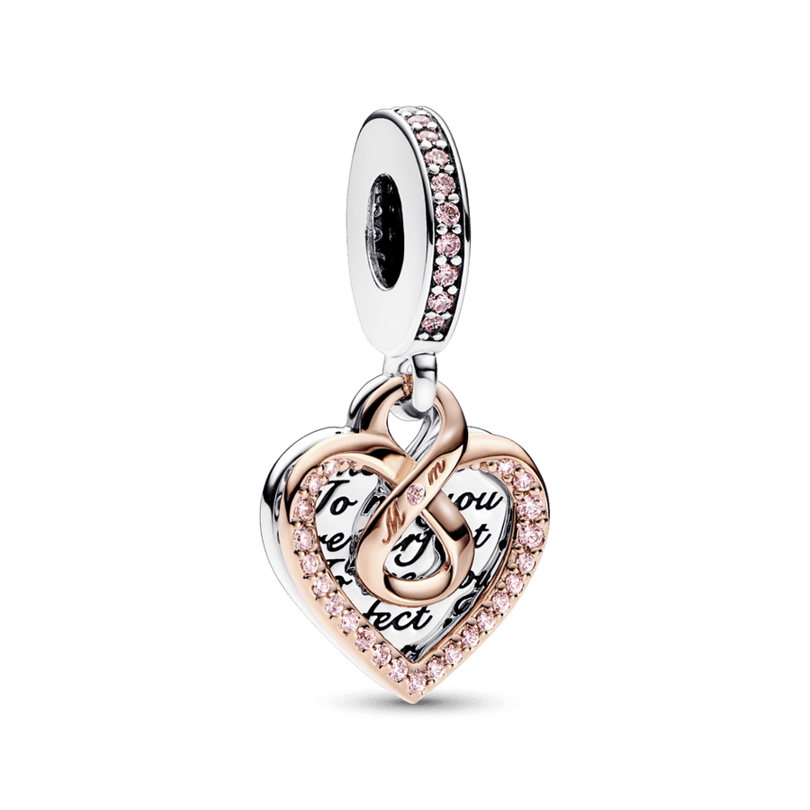Two-tone Infinity Heart Double Dangle Charm pakabukas - Pandora Lietuva