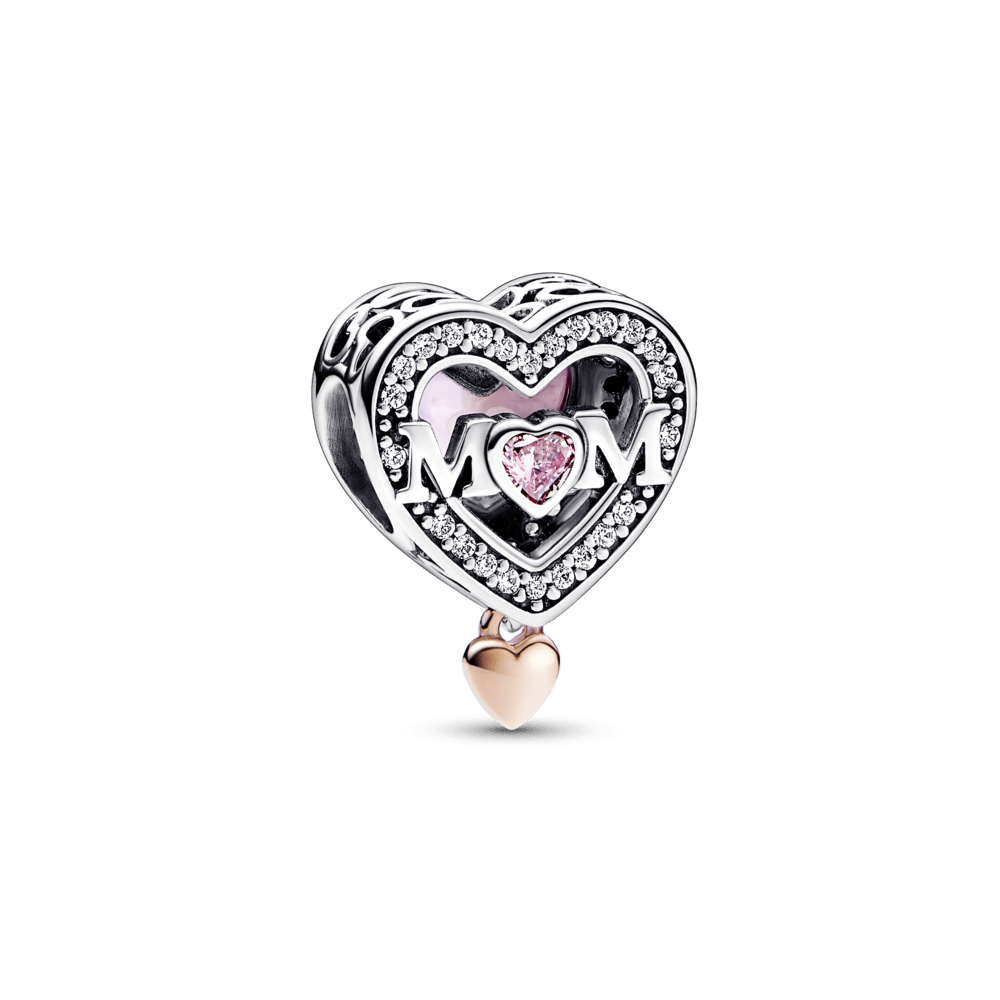 Two-tone Openwork Mum & Heart Charm - Pandora Lietuva