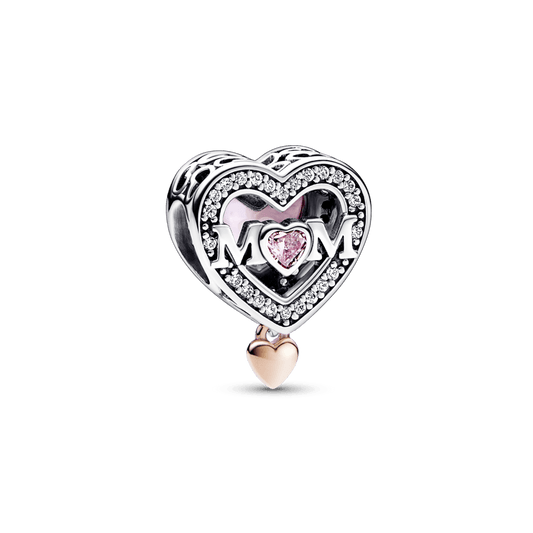 Two-tone Openwork Mum & Heart Charm - Pandora Lietuva