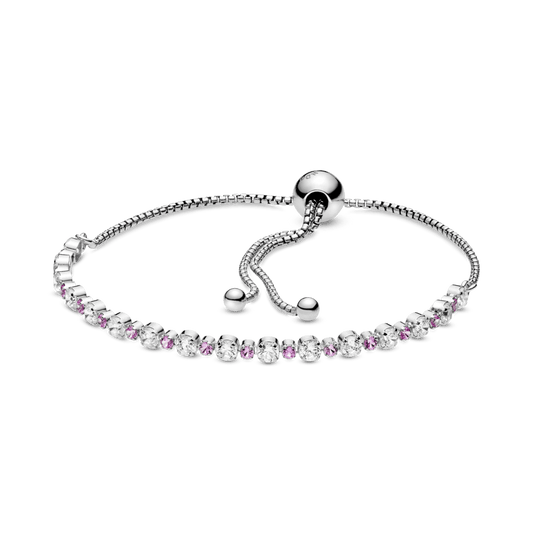 Žėrinčiais rausvais ir skaidriais akmenėliais dekoruota apyrankė su slankiuoju užsegimu - Pandora LT