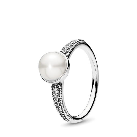 Žiedas su baltu perlu ir skaidraus kubinio cirkonio akmenėliais - Pandora Lietuva